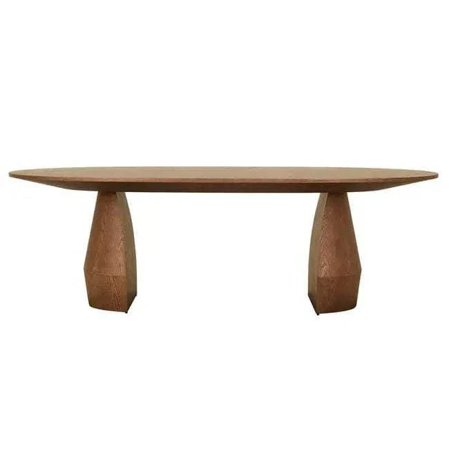 GlobeWest Bloom Oval Dining Table in smoked ash with oval top and sculpted ash veneer base
