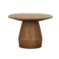 GlobeWest Bloom oval smoked ash dining table with bold symmetrical base and matt dark oak finish