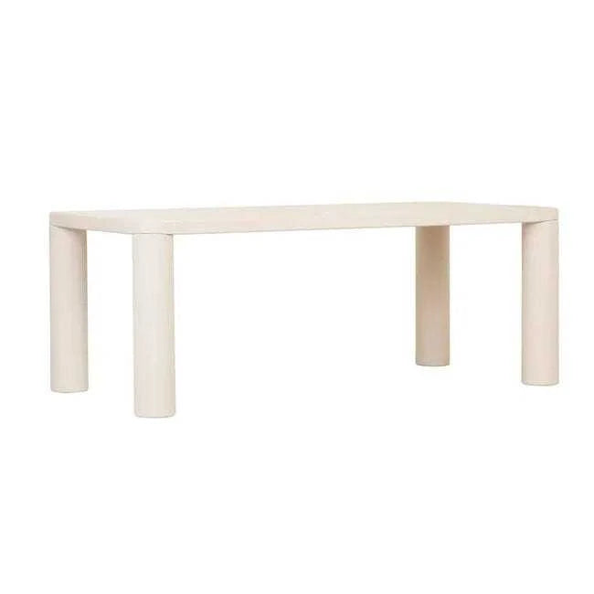 GlobeWest Frankie dining table in fossil color with tapered thick top and sturdy tubular legs.