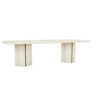 GlobeWest Leon Dining Table in porcelain with sculptural form, painted veneer finish, rounded corners, and bold pillar legs.