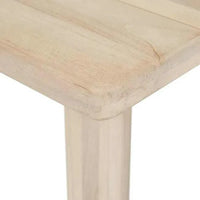 Close-up of GlobeWest Montana Raft Dining Table corner in aged teak wood with solid leg and smooth finish