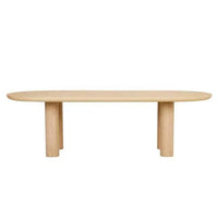 GlobeWest Seb Oval Four Leg Dining Table in oak veneer with three solid pillar legs and demi bullnose top design