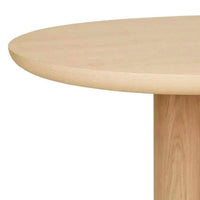 GlobeWest Seb Oval Four Leg Dining Table in natural oak veneer with oval top and solid pillar legs.