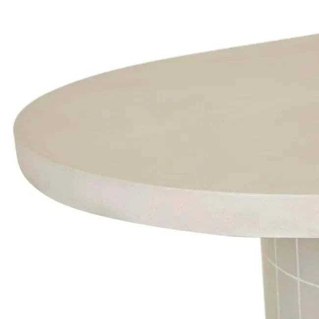 GlobeWest Seville Tile Oval Dining Table in pearl white with matte-glazed concrete top and tiled base