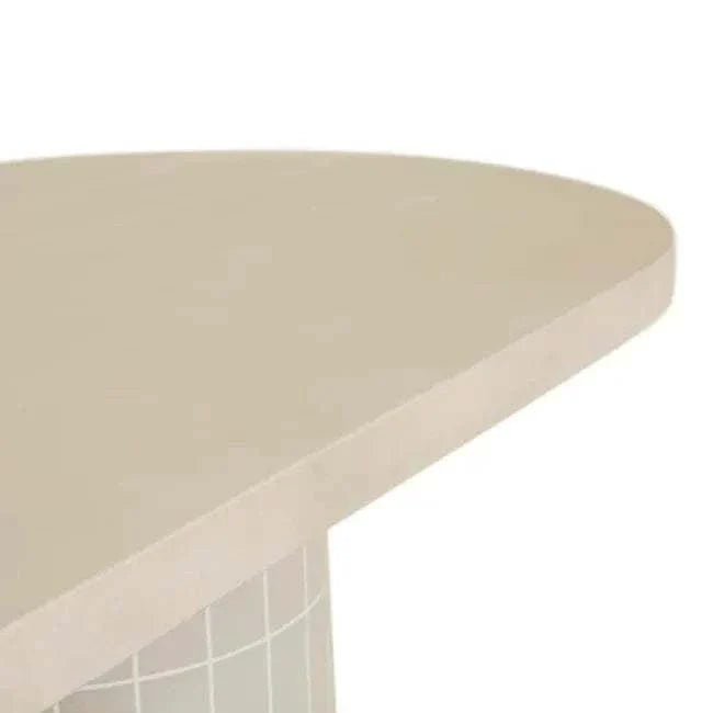 GlobeWest Seville Tile oval dining table in pearl white with matte-glazed concrete top and tiled base