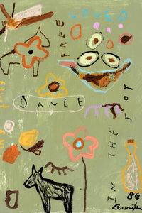 Dance In The Blooms limited edition fine art print by Bonnie Gray in sage green and olive