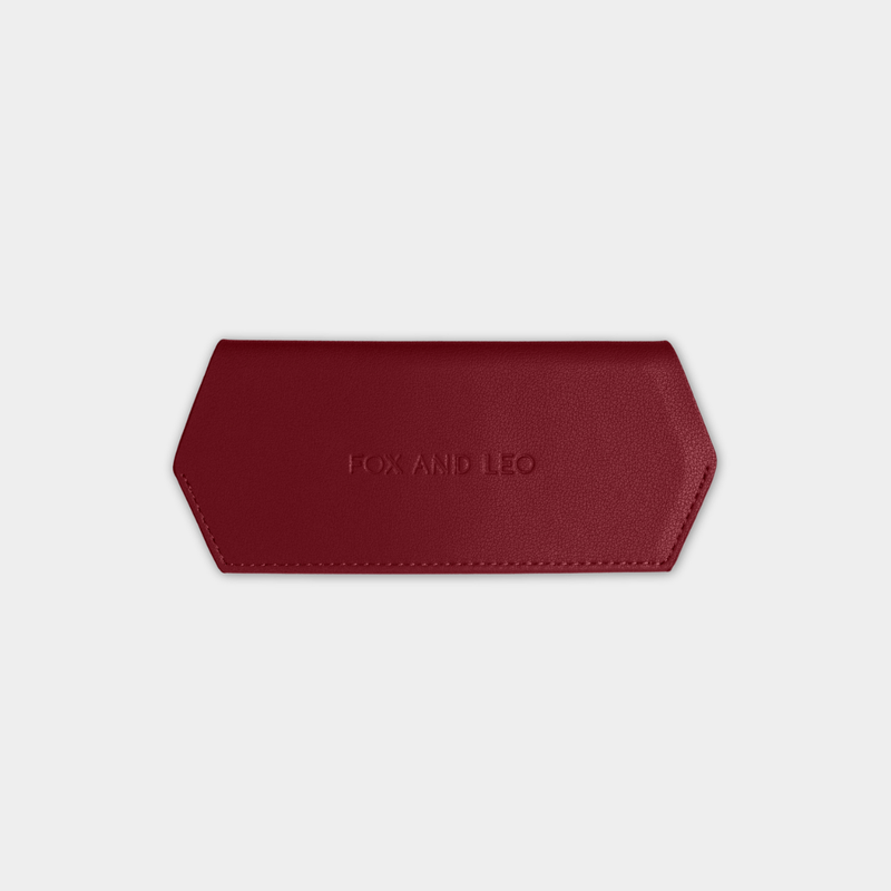 Fox and Leo glasses case burgundy 100% leather slim protective glasses case with magnetic closure