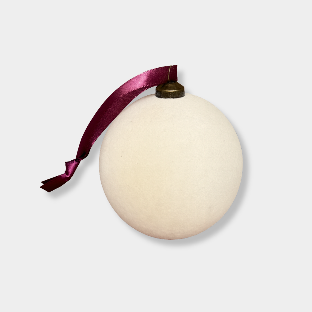 norsu STUDIO Flocked Velvet Christmas Bauble cream with burgundy ribbon set of 6