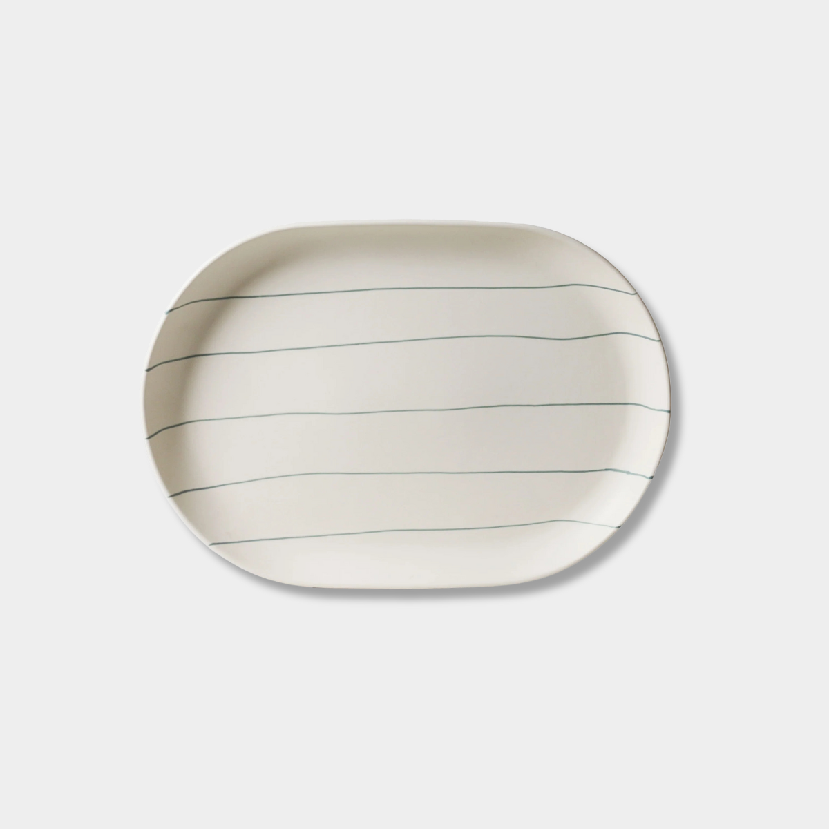 Robert Gordon Coastal Junction 38cm cream oval tray with green stripe hand-painted stoneware