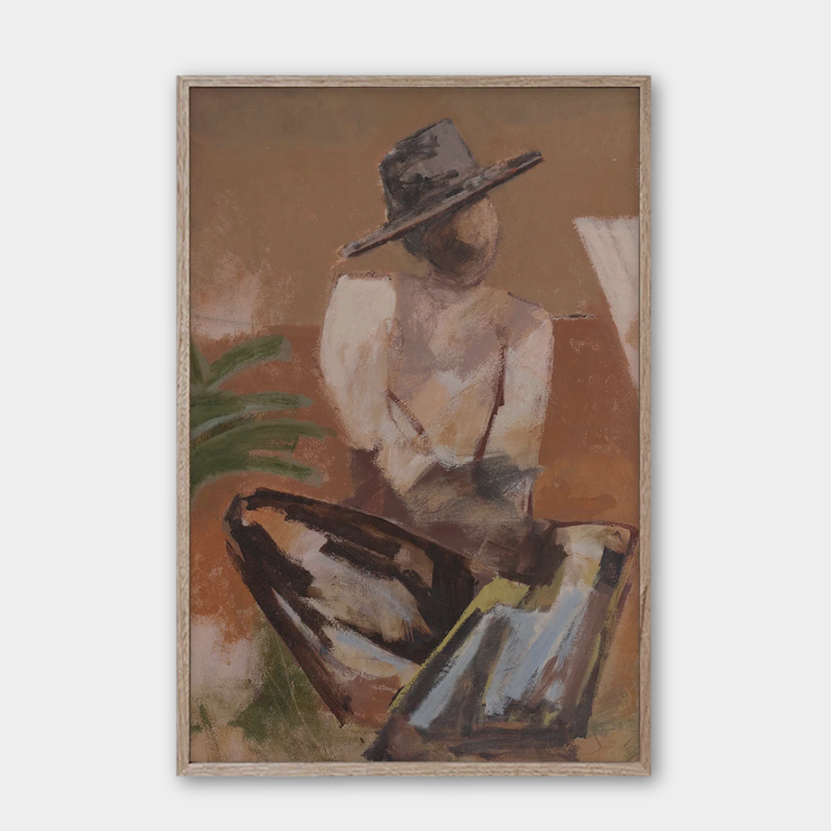 Marcia Priestley limited edition Traveller 2 archival canvas print with floating oak frame, featuring abstract figure in earthy tones.