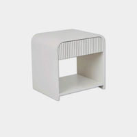 Globe Chloe Bedside in bone ash veneer with curved case, slatted drawer, and open shelf storage