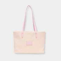 Base Supply Panier pink woven straw tote bag with cotton lining and shoulder straps