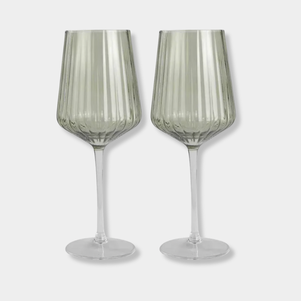 Set of 2 Liam Ribbed Wine Glasses in soft green with elegant vertical ribbing and elongated stems