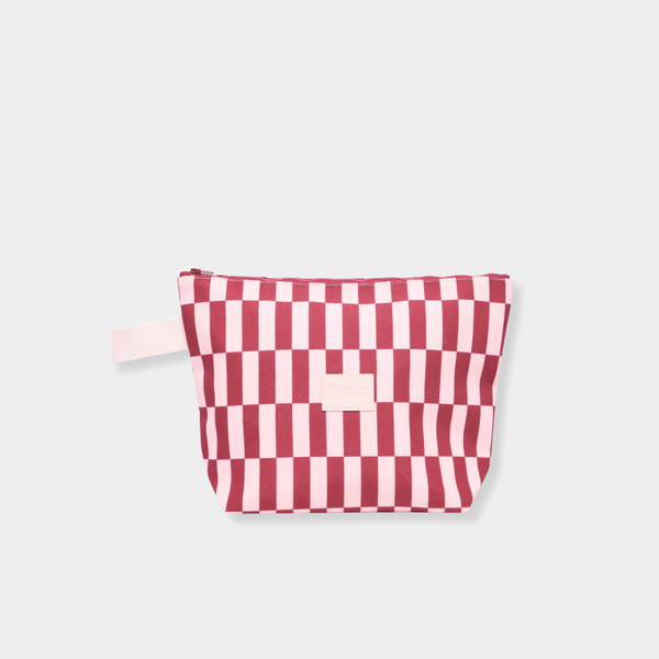 Wet Base Large Burgundy and Peony Check waterproof storage pouch for wet items with zipper and cotton loop