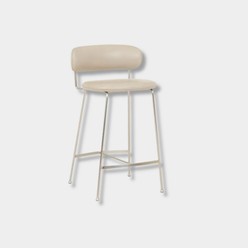 GlobeWest Piccolo Barstool in sandstone PU with brushed chrome frame, minimalist design, medium-cushion seat, ideal for kitchen counters and breakfast bars.