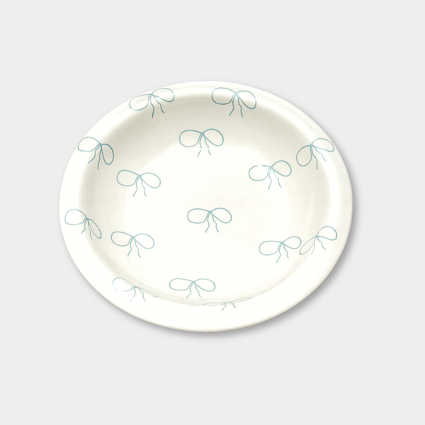 norsu STUDIO Small Bow Bowl white ceramic with blue bow pattern and smooth gloss finish