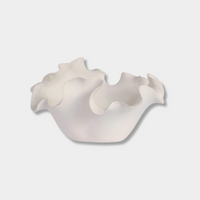 Heather Decorative Bowl in white ceramic with sculptural ruffled edges, 33cm diameter, modern organic design for home decor or fruit bowl.