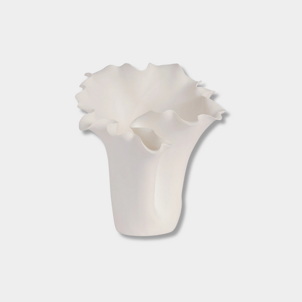 White Megan Decorative Vase 27cm height handcrafted ceramic with organic, sculptural soft flowing contours and matte finish