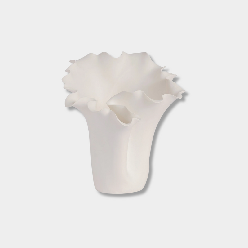 White Megan Decorative Vase 27cm height handcrafted ceramic with organic, sculptural soft flowing contours and matte finish