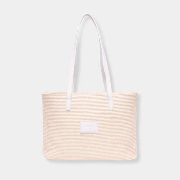 Base Supply Panier Base chalk woven straw tote bag with white straps and cotton lining