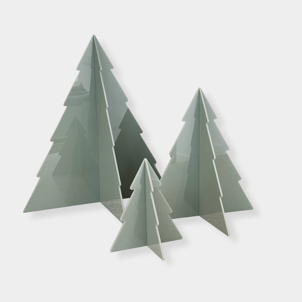 Set of 3 norsu Studio Perspex standing Christmas trees in sage with modern minimalist design