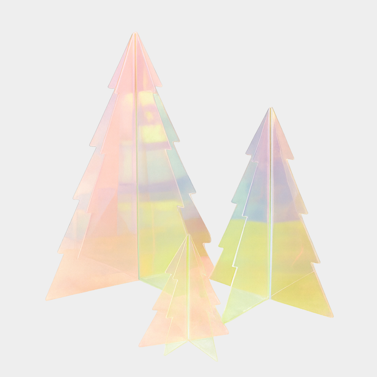 norsu Studio Perspex iridescent standing Christmas trees set of 3 modern festive decor