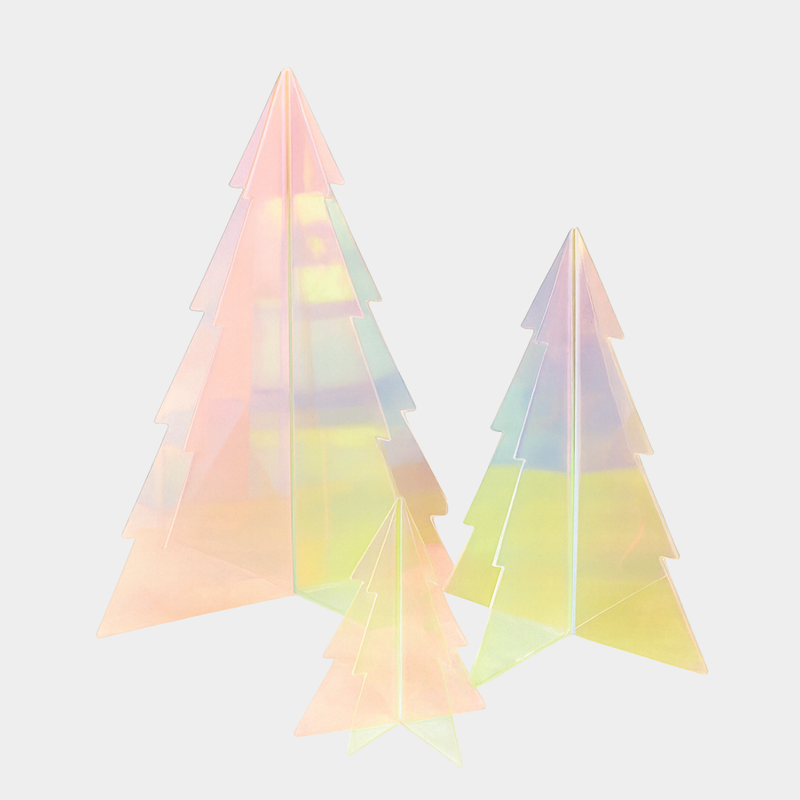 norsu Studio Perspex iridescent standing Christmas trees set of 3 modern festive decor