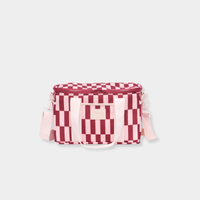 Base Supply Midi Cool burgundy and peony check insulated cooler tote with adjustable cotton strap and multiple pockets