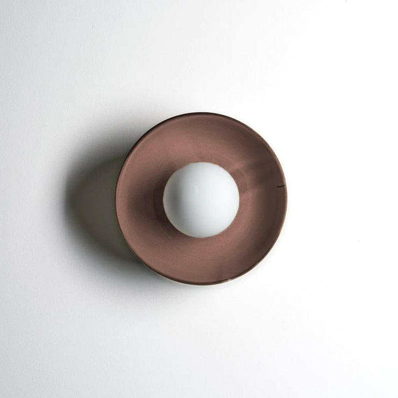 norsu x Robert Gordon Dish Wall Sconce in dusty rose ceramic with white globe light