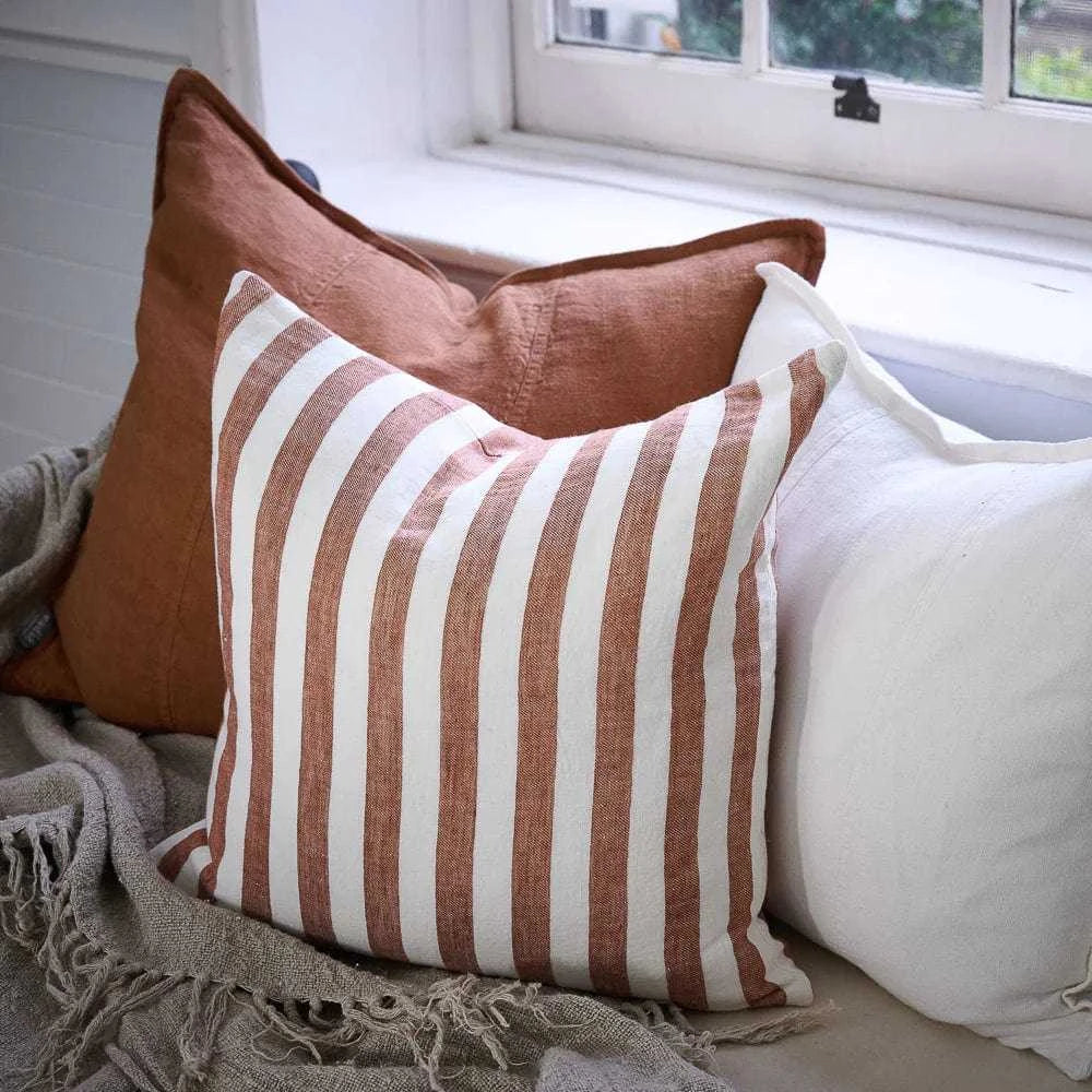Eadie Lifestyle Cushions Eadie Lifestyle Santi Linen Cushion - Various Sizes, White/Nutmeg Stripe (7952831414521)