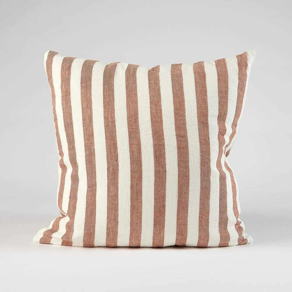 Eadie Lifestyle Cushions Eadie Lifestyle Santi Linen Cushion - Various Sizes, White/Nutmeg Stripe (7952831414521)