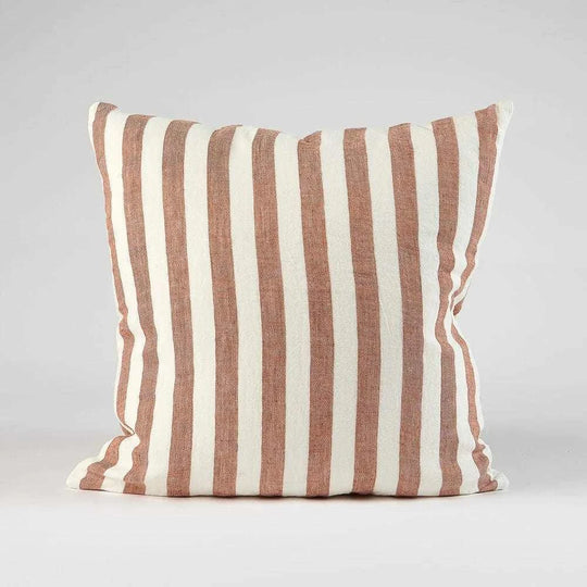 Eadie Lifestyle Cushions Eadie Lifestyle Santi Linen Cushion - Various Sizes, White/Nutmeg Stripe (7952831414521)