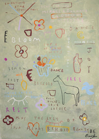 Even Horses Love Coffee limited edition fine art print by Bonnie Gray in sage green with horses and flowers