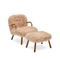 Frankie Chair & Ottoman Set in Brown Faux Fur