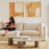 Mia Modular Sofa Dune 3 Seat with Ottoman styled in a living room