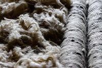 Hand-loomed Arctic Rug Latte in warm beige, soft 100% wool, durable and cozy home decor