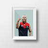 DG Designs Dom Gauci kids art print of Max Gawn in Melbourne FC AFL uniform with sage green background in white frame