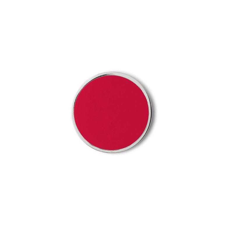Red round magnetic button from Mustard Made The Buttons collection with smooth surface and shiny edge