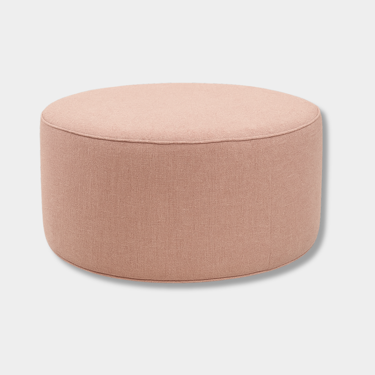 norsuSTUDIO Ottoman Gaia pink round handcrafted bouclé fabric footrest and coffee table alternative in various sizes