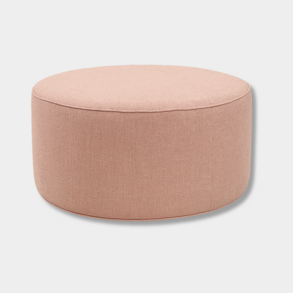 norsuSTUDIO Ottoman Gaia pink round handcrafted bouclé fabric footrest and coffee table alternative in various sizes