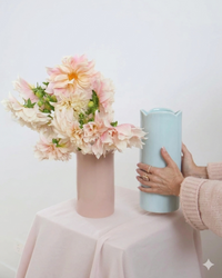 norsu Studio Flow ceramic petal vase in soft muted blue with scalloped rim