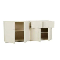 GlobeWest Kin 1 Drawer 2 Door Buffet in shell color with ash veneer, featuring soft-close hardware and adjustable shelves.