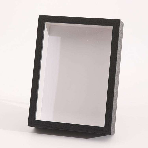 Black norsu STUDIO Shadow Box A4 Frame with 3 cm deep MDF profile and clear perspex front for portrait, landscape, or freestanding display