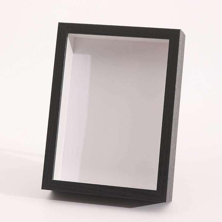 Black norsu STUDIO Shadow Box A4 Frame with 3 cm deep MDF profile and clear perspex front for portrait, landscape, or freestanding display