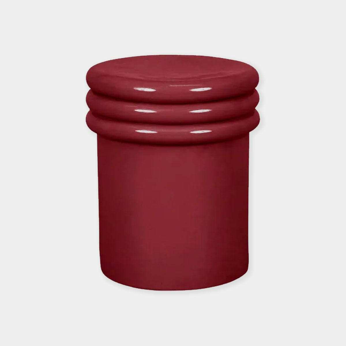 GlobeWest Hanson Round Stool table in cherry ceramic glaze, versatile indoor/outdoor earthenware stool and side table