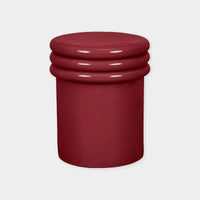 GlobeWest Hanson Round Stool table in cherry ceramic glaze, versatile indoor/outdoor earthenware stool and side table