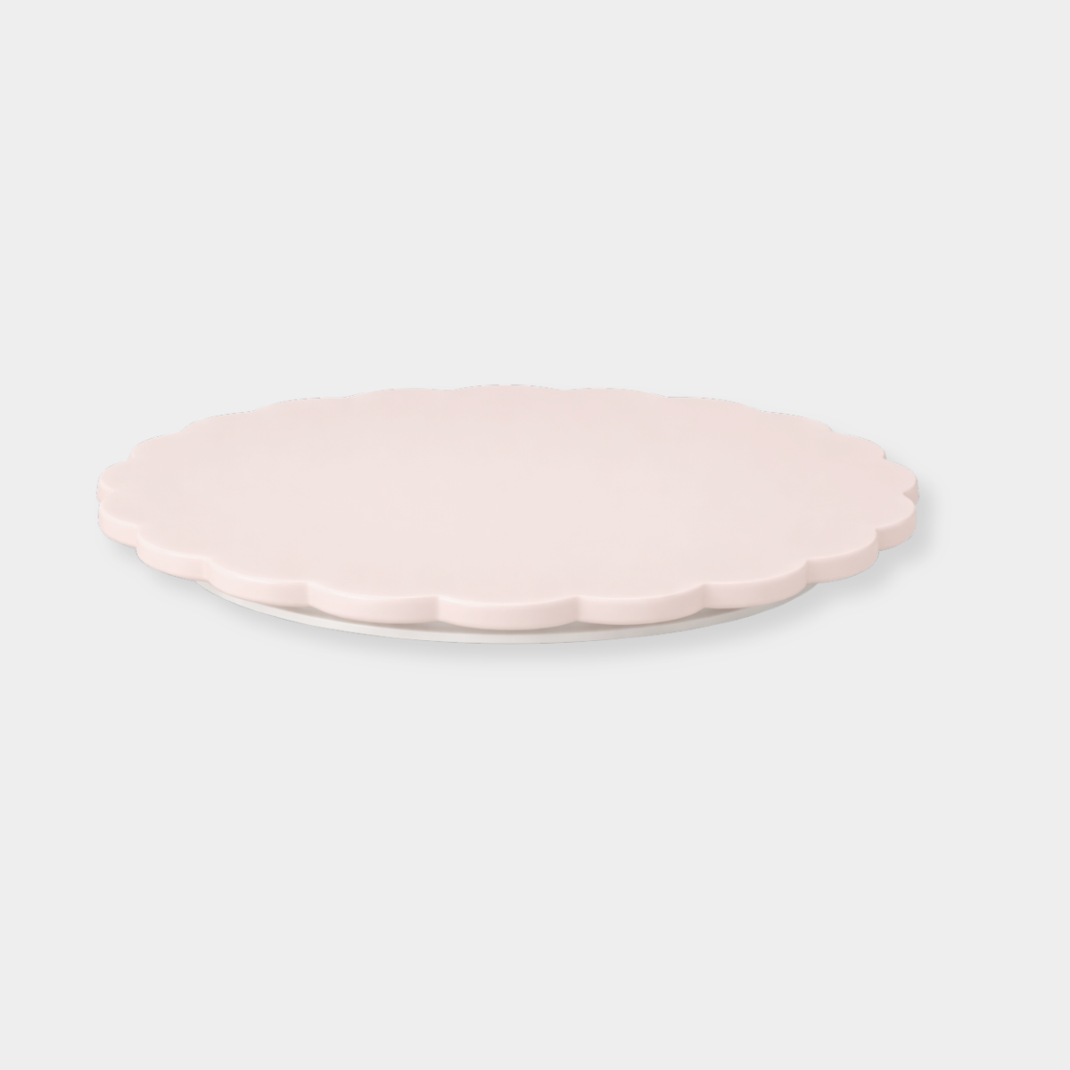 Spin Me Round blush scalloped acrylic lazy susan with smooth rotating base in two sizes