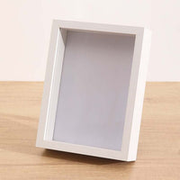 White norsu STUDIO Shadow Box A4 Frame with 3 cm depth, MDF construction, and clear perspex front, suitable for portrait or landscape display.