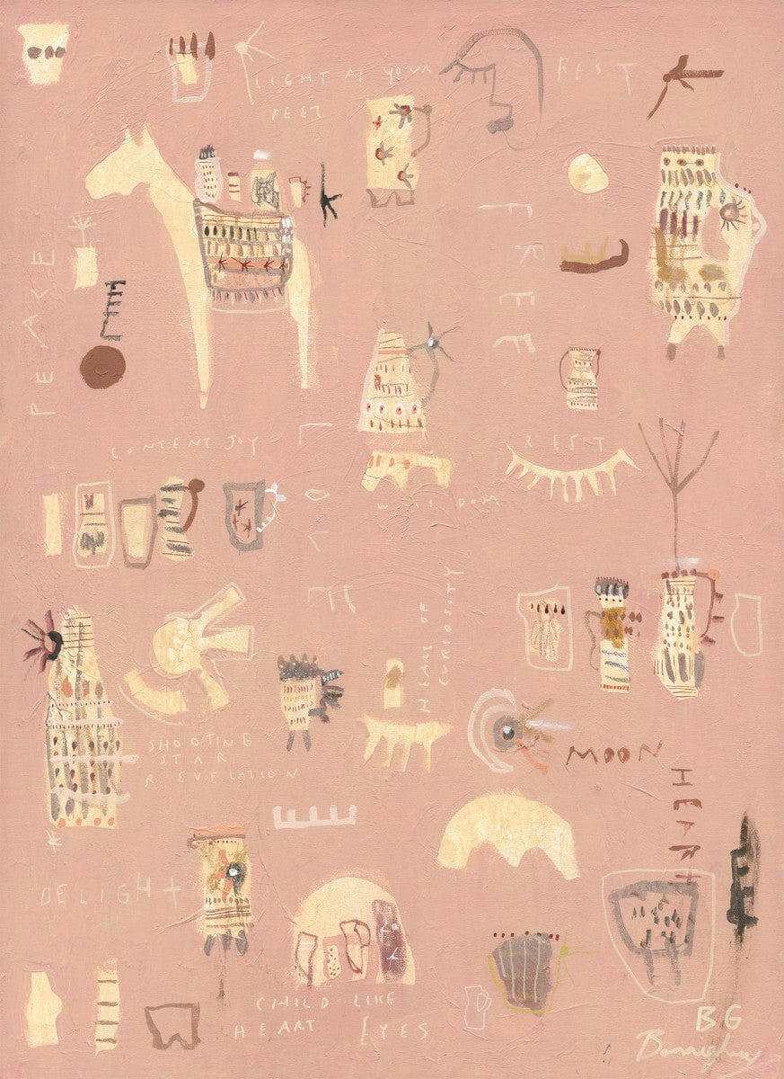 Limited edition fine art print by Bonnie Gray with abstract shapes and warm dusty pink tones on textured cotton paper