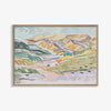 Marcia Priestley Limited Edition Fine Art Canvas Print High Noon landscape with soft pastel mountains and hills in floating oak frame